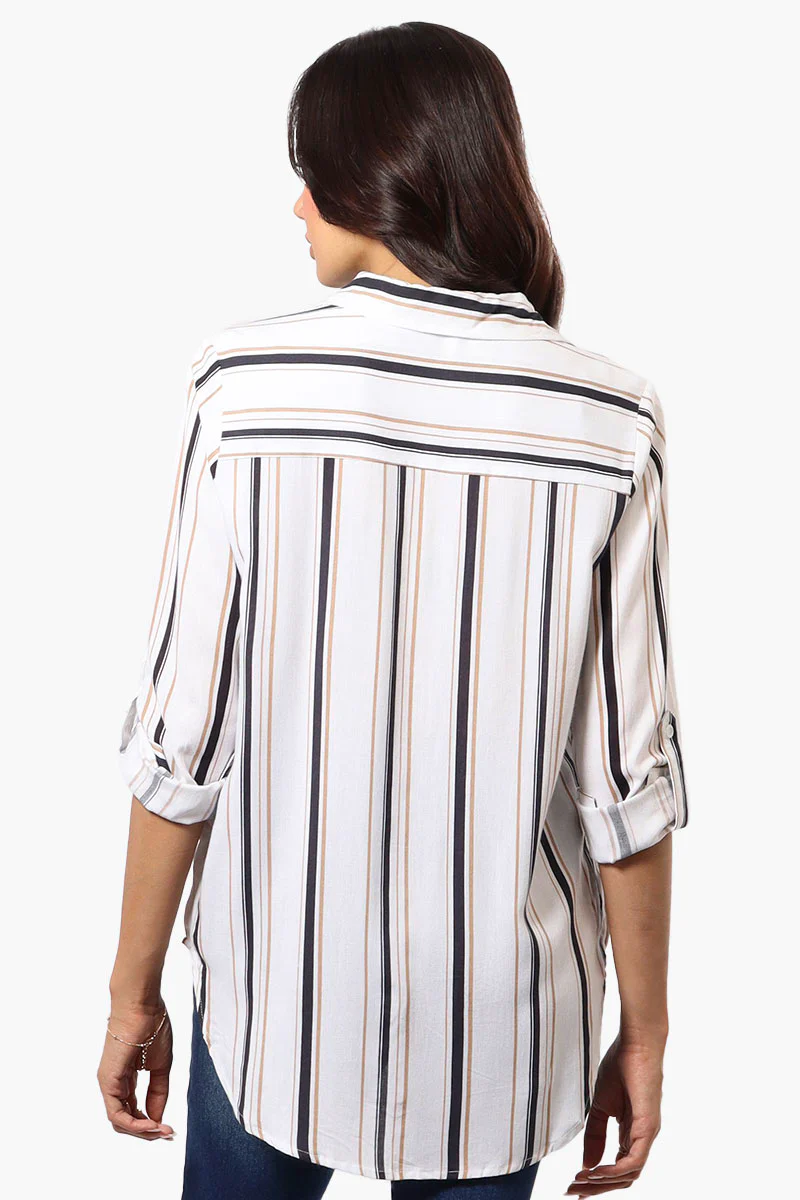 Beechers Brook Striped Roll Up Sleeve Blouse - White - Image 3