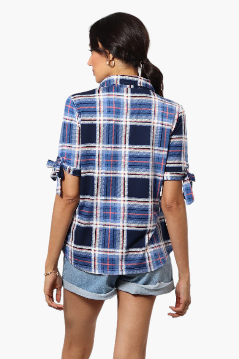 Urbanology Plaid Tie Sleeve Shirt - Blue - Image 4