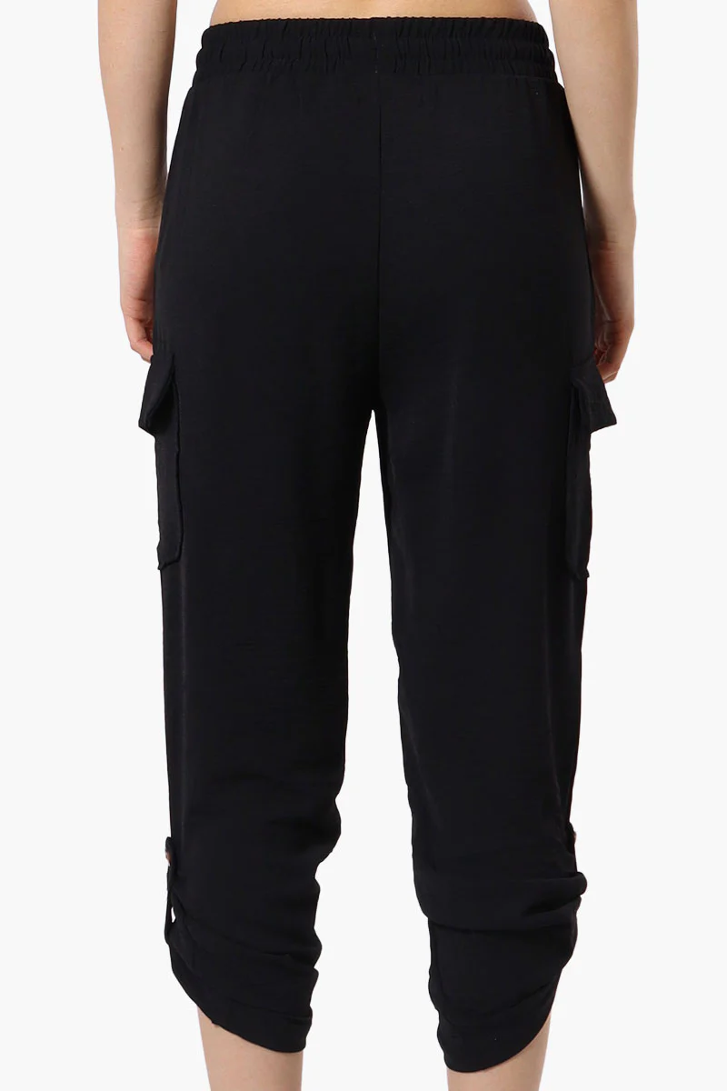 Urbanology Tie Waist Cargo Pocket Pants - Black - Image 3