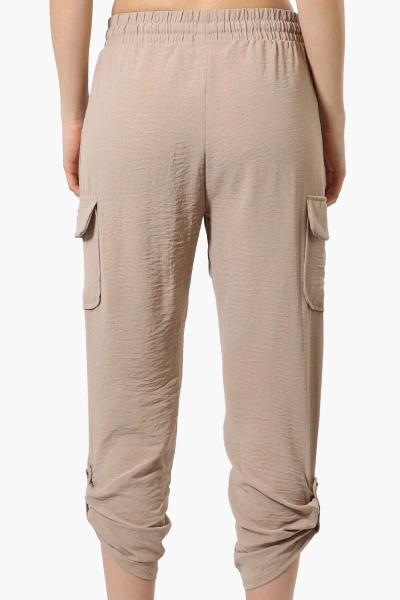 Urbanology Tie Waist Cargo Pocket Pants - Cream - Image 3