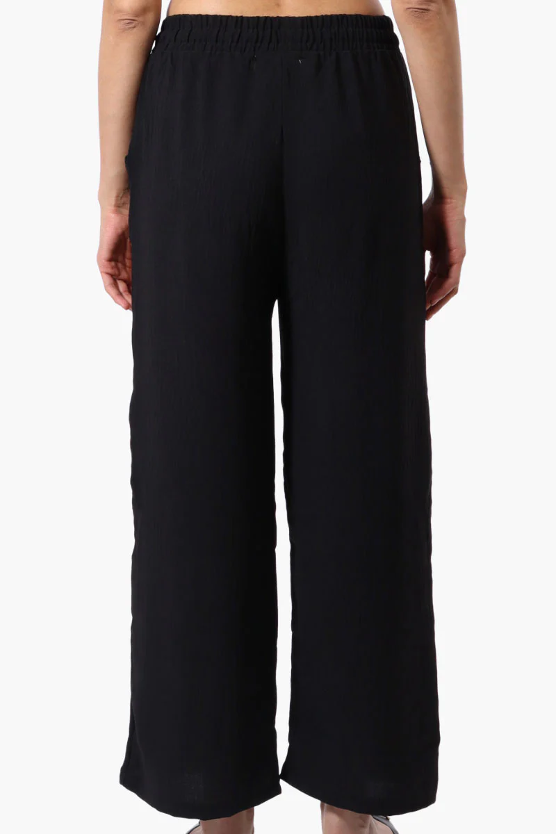 Stylexchange Tie Waist Wide Leg Crinkled Pants - Black - Image 3