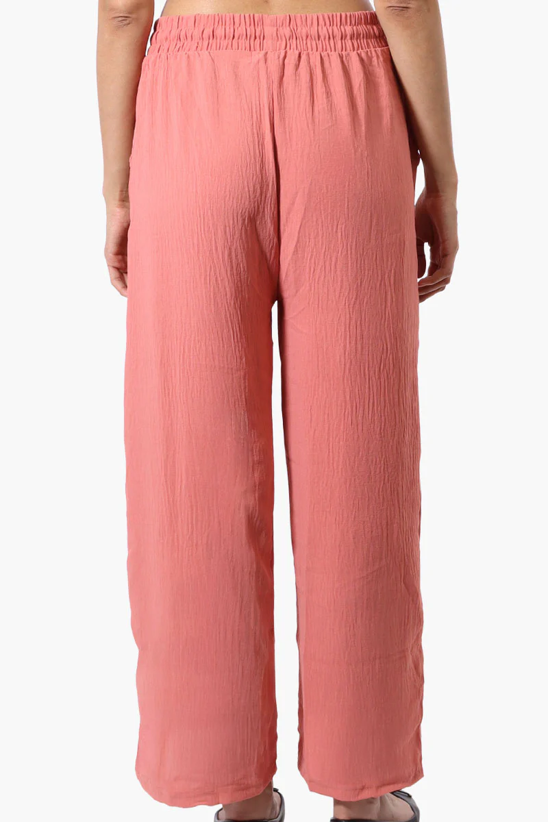 Stylexchange Tie Waist Wide Leg Crinkled Pants - Coral - Image 3