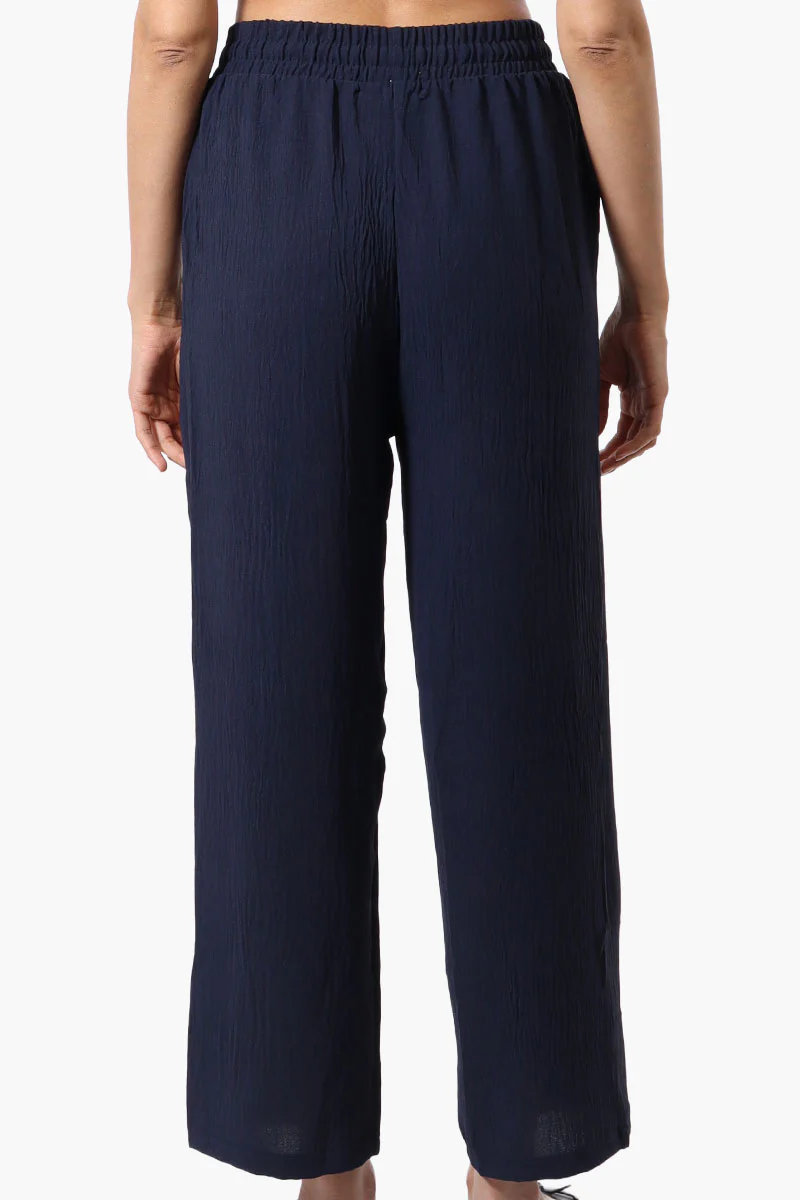 Stylexchange Tie Waist Wide Leg Crinkled Pants - Navy - Image 3