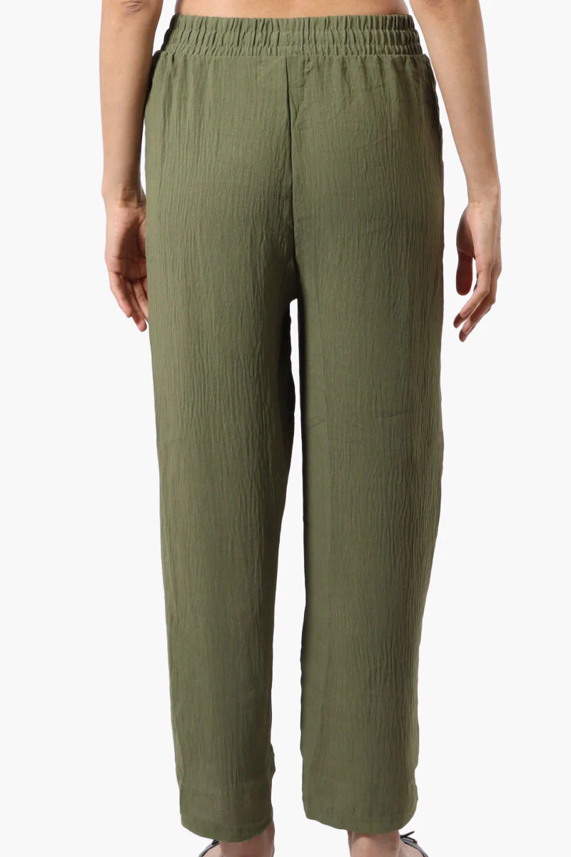 Stylexchange Tie Waist Wide Leg Crinkled Pants - Olive - Image 3