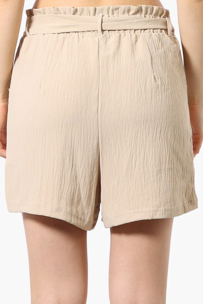 Urbanology Solid Belted Shorts - Beige - Image 3