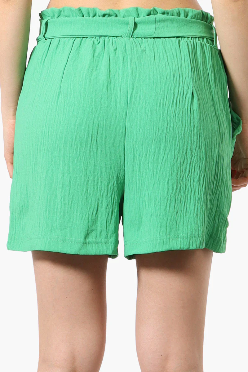 Urbanology Solid Belted Shorts - Green - Image 3