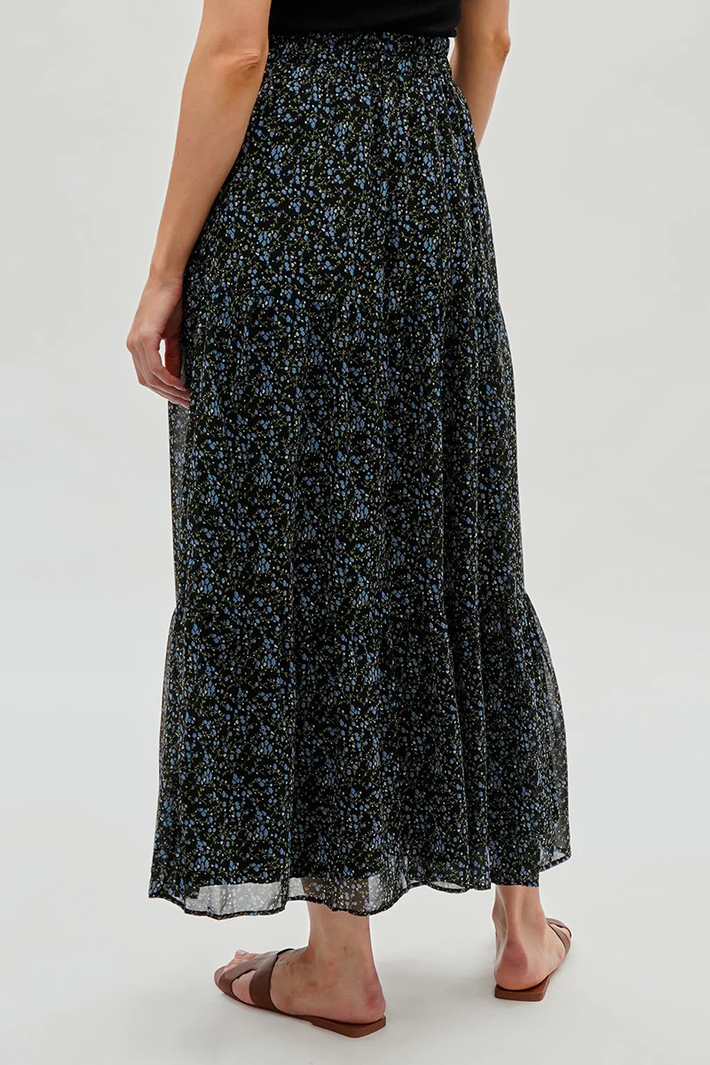 Costa Blanca Floral Tiered Chiffon Maxi Skirt - Black - Image 3