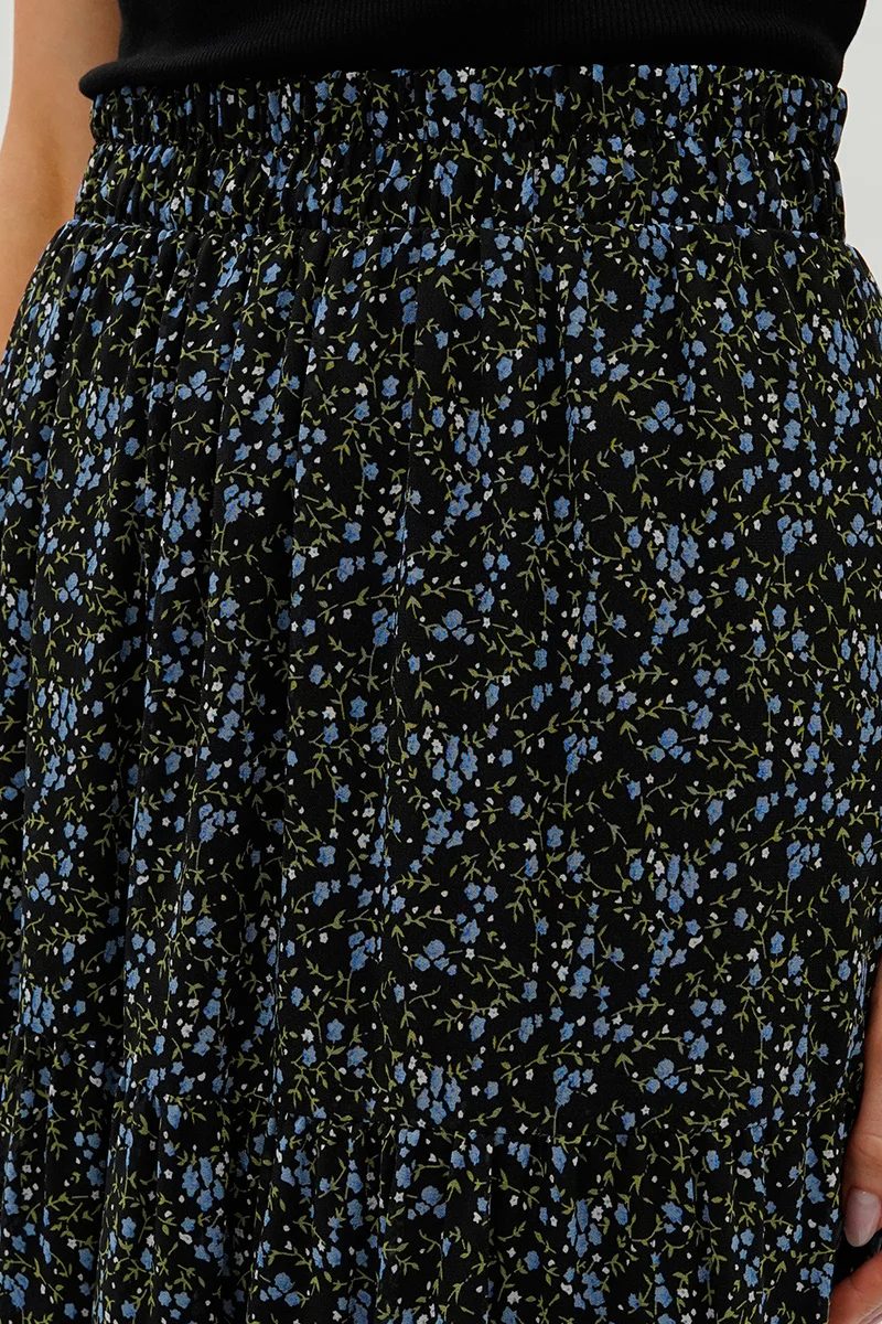 Costa Blanca Floral Tiered Chiffon Maxi Skirt - Black - Image 4