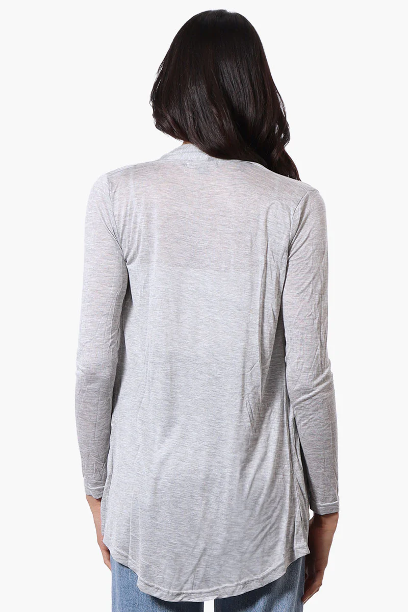 Magazine Long Sleeve Open Wrap Cardigan - Grey - Image 3