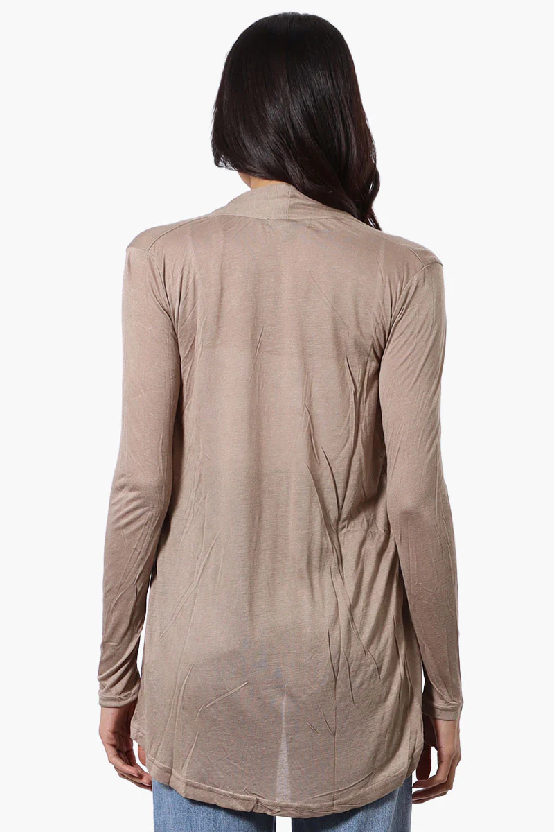 Magazine Long Sleeve Open Wrap Cardigan - Taupe - Image 3