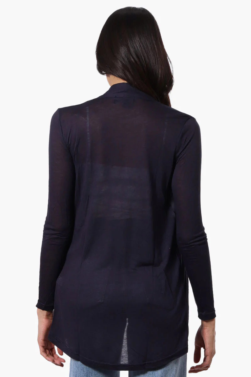 Magazine Long Sleeve Open Wrap Cardigan - Navy - Image 3