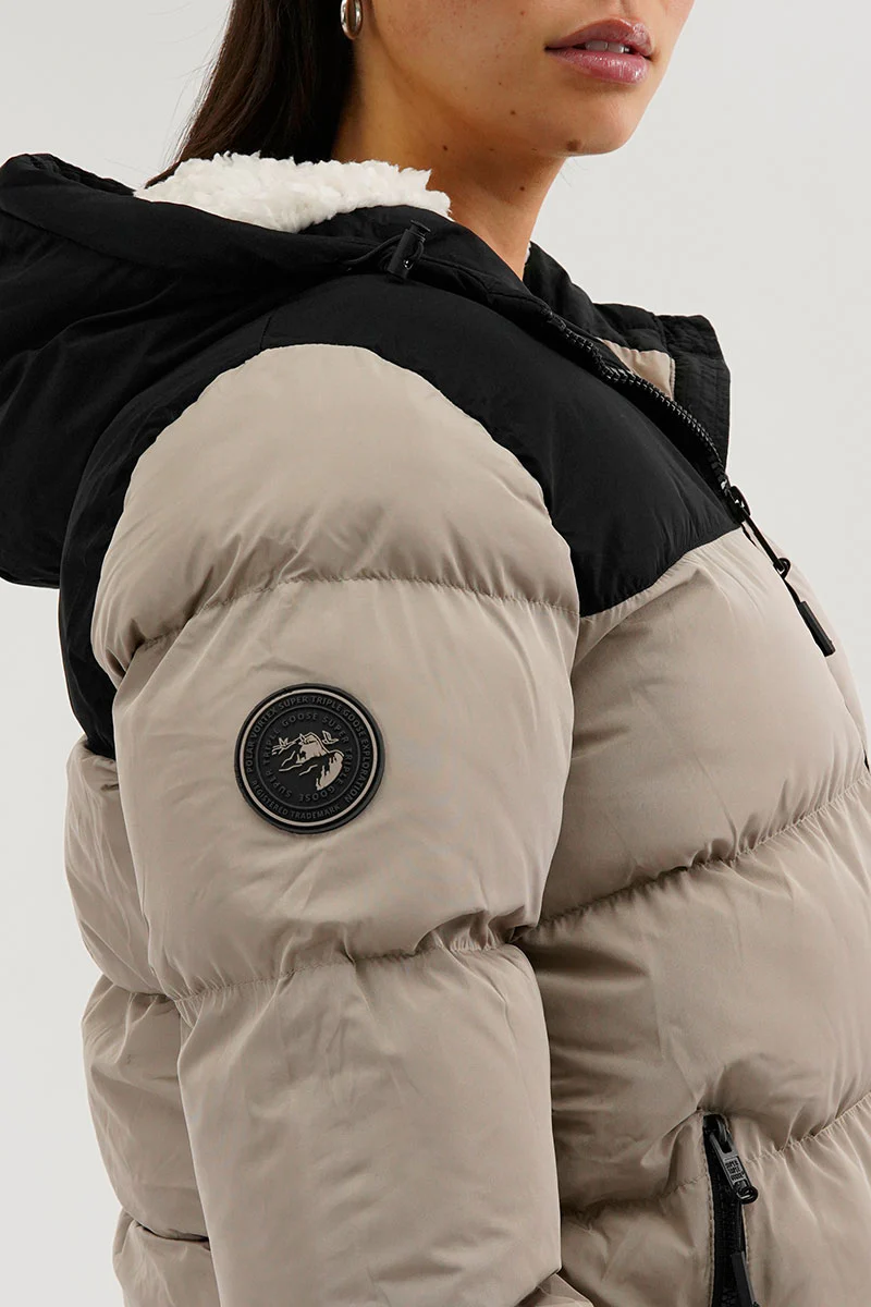 Super Triple Goose Colour Block Bomber Jacket - Beige - Image 4