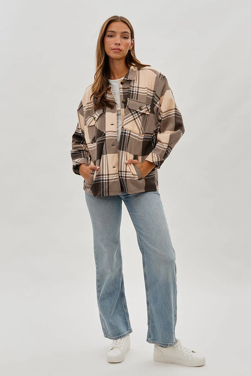 Canada Weather Gear Plaid Button Up Lightweight Jacket - Beige - Image 5