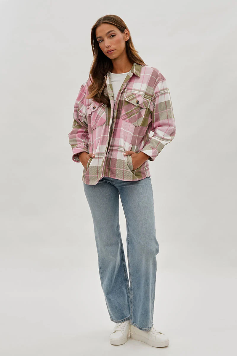 Canada Weather Gear Plaid Button Up Lightweight Jacket - Pink - Image 5