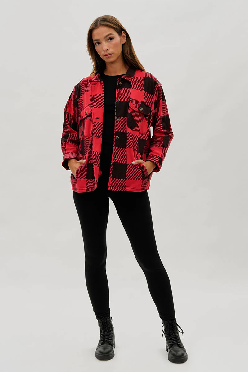 Canada Weather Gear Plaid Button Up Lightweight Jacket - Red - Image 5