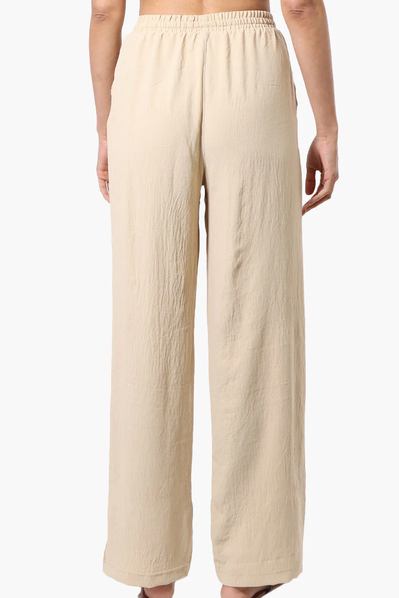 Stylexchange Vintage Solid Tie Waist Palazzo Pants - Cream - Image 3