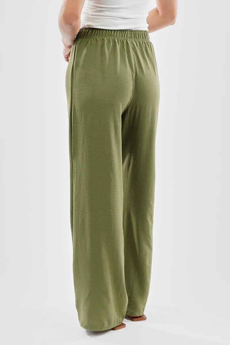 Stylexchange Vintage Solid Basic Palazzo Pants - Olive - Image 3