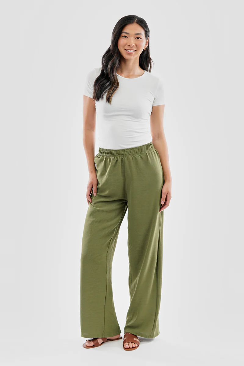 Stylexchange Vintage Solid Basic Palazzo Pants - Olive - Image 5
