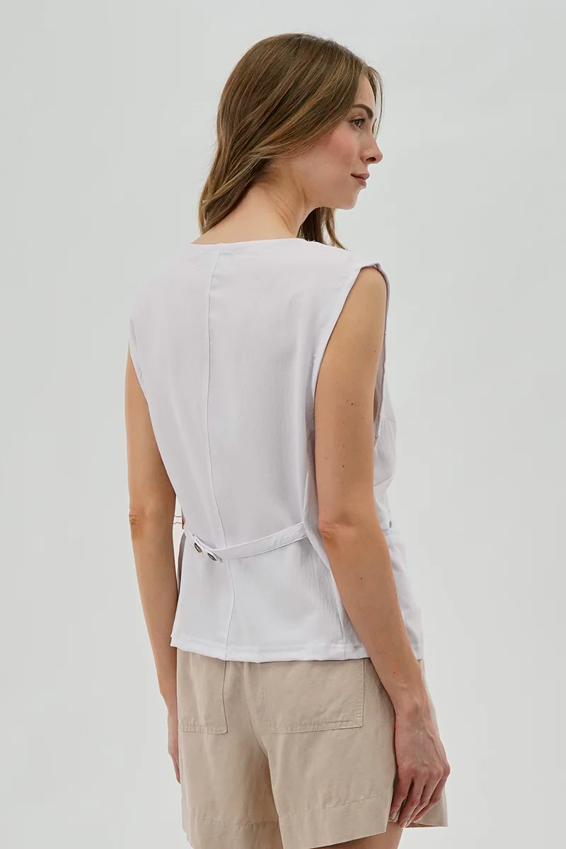 Stylexchange Vintage Button Up Sleeveless Shirt - White - Image 3