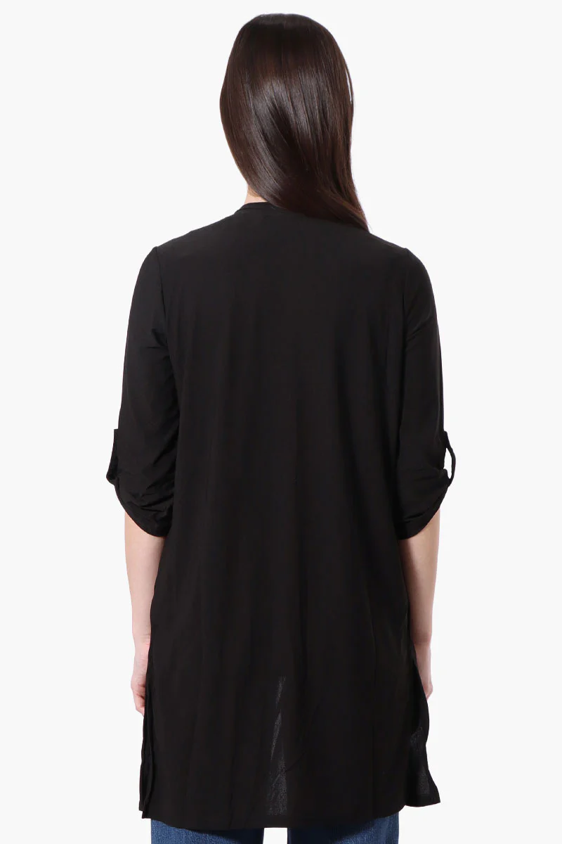 International INC Company Roll Up Sleeve Open Duster Cardigan - Black - Image 3