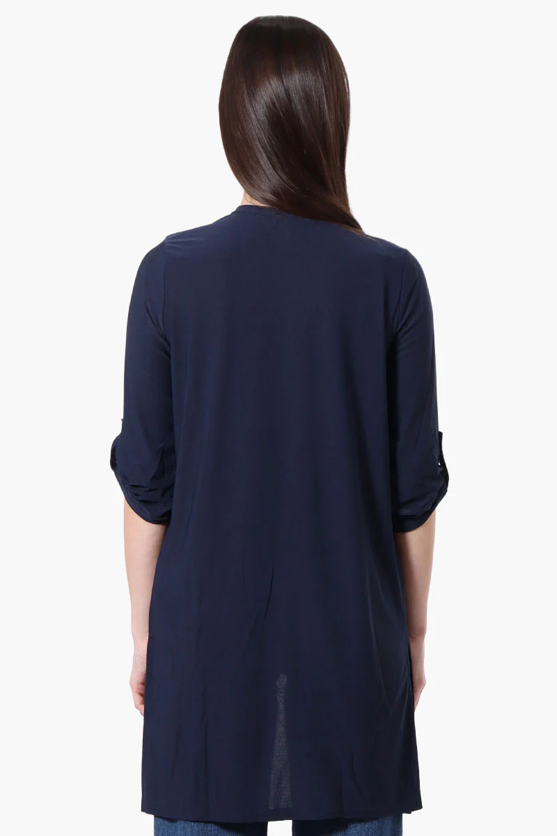 International INC Company Roll Up Sleeve Open Duster Cardigan - Navy - Image 3