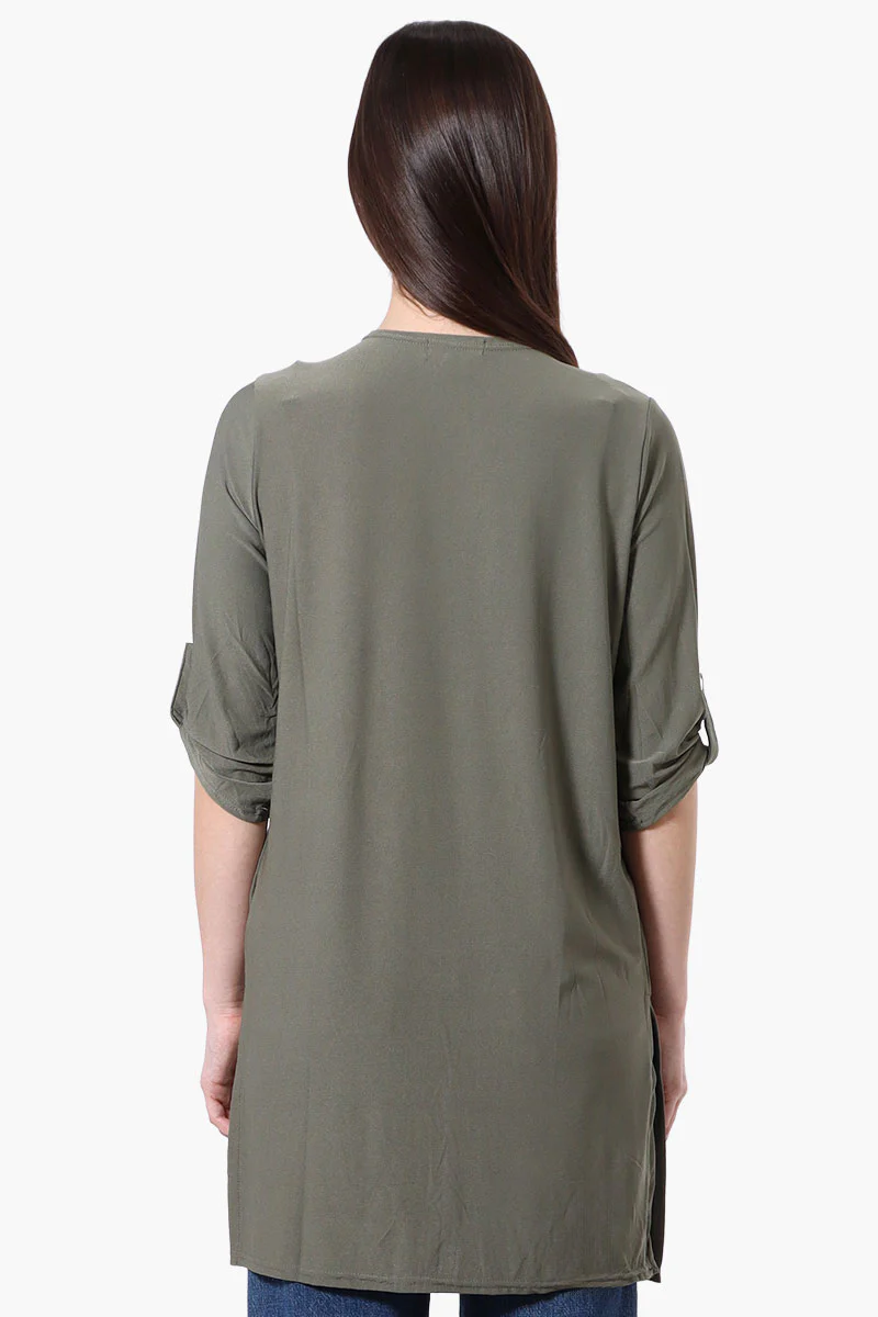 International INC Company Roll Up Sleeve Open Duster Cardigan - Olive - Image 3