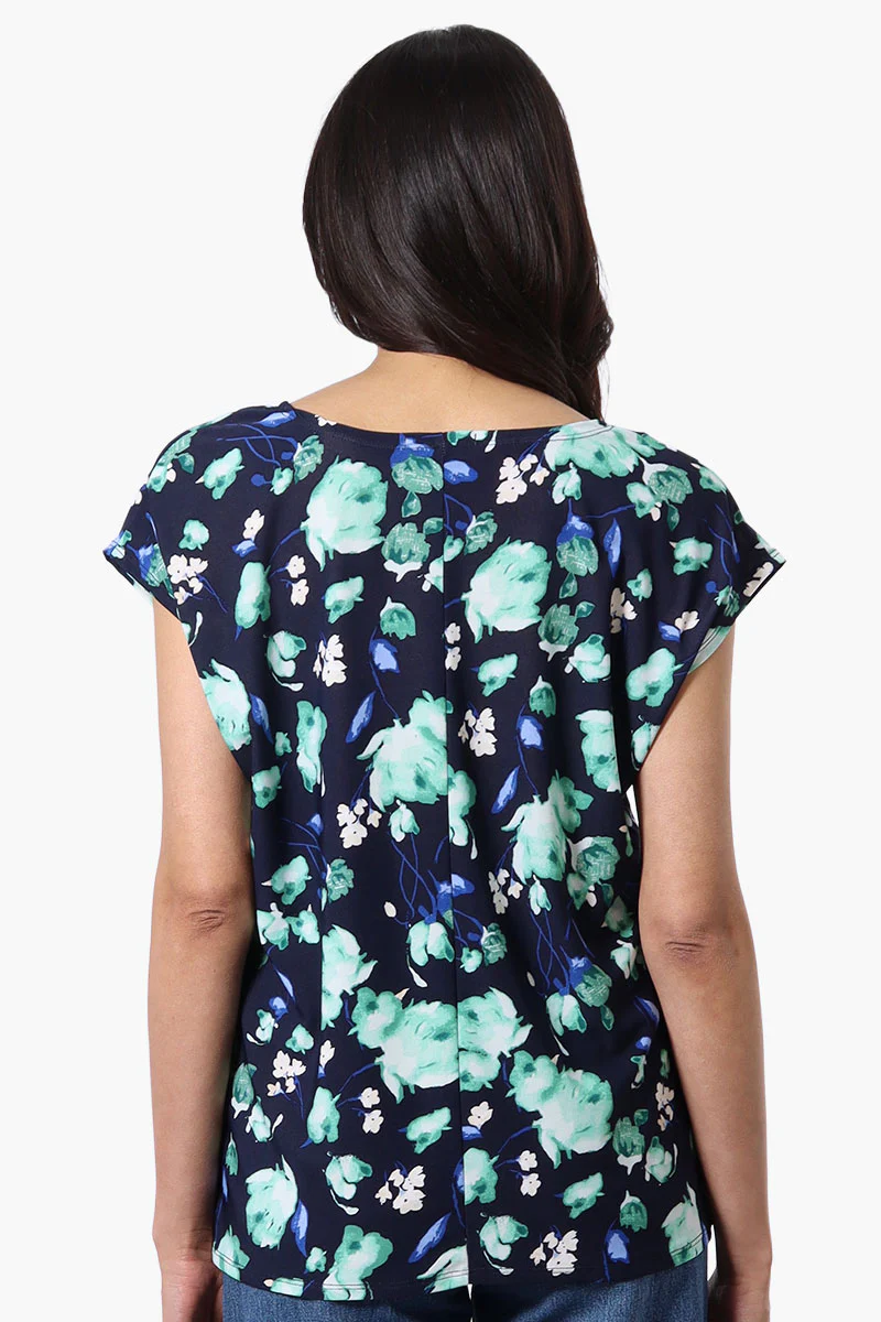 Beechers Brook Floral Cap Sleeve Tee - Navy - Image 3
