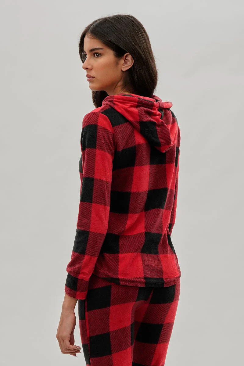 Canada Weather Gear Plaid Hooded Pajama Top - Red - Image 3
