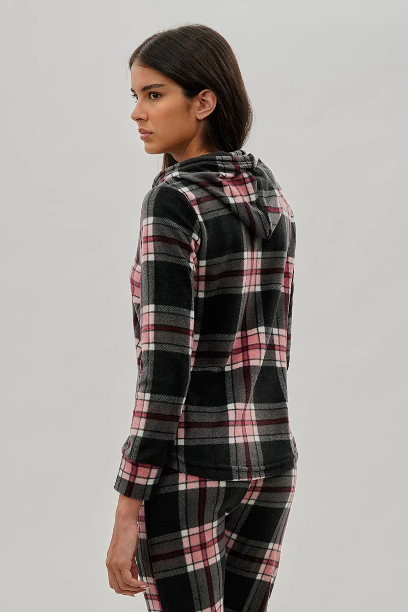 Canada Weather Gear Plaid Hooded Pajama Top - Black - Image 3