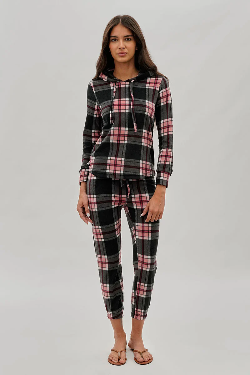 Canada Weather Gear Plaid Hooded Pajama Top - Black - Image 5