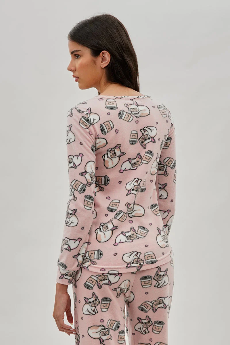 Canada Weather Gear Pug Print Crewneck Pajama Top - Pink - Image 3