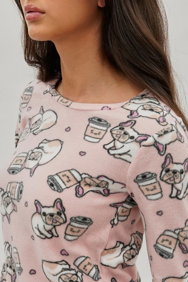 Canada Weather Gear Pug Print Crewneck Pajama Top - Pink - Image 4