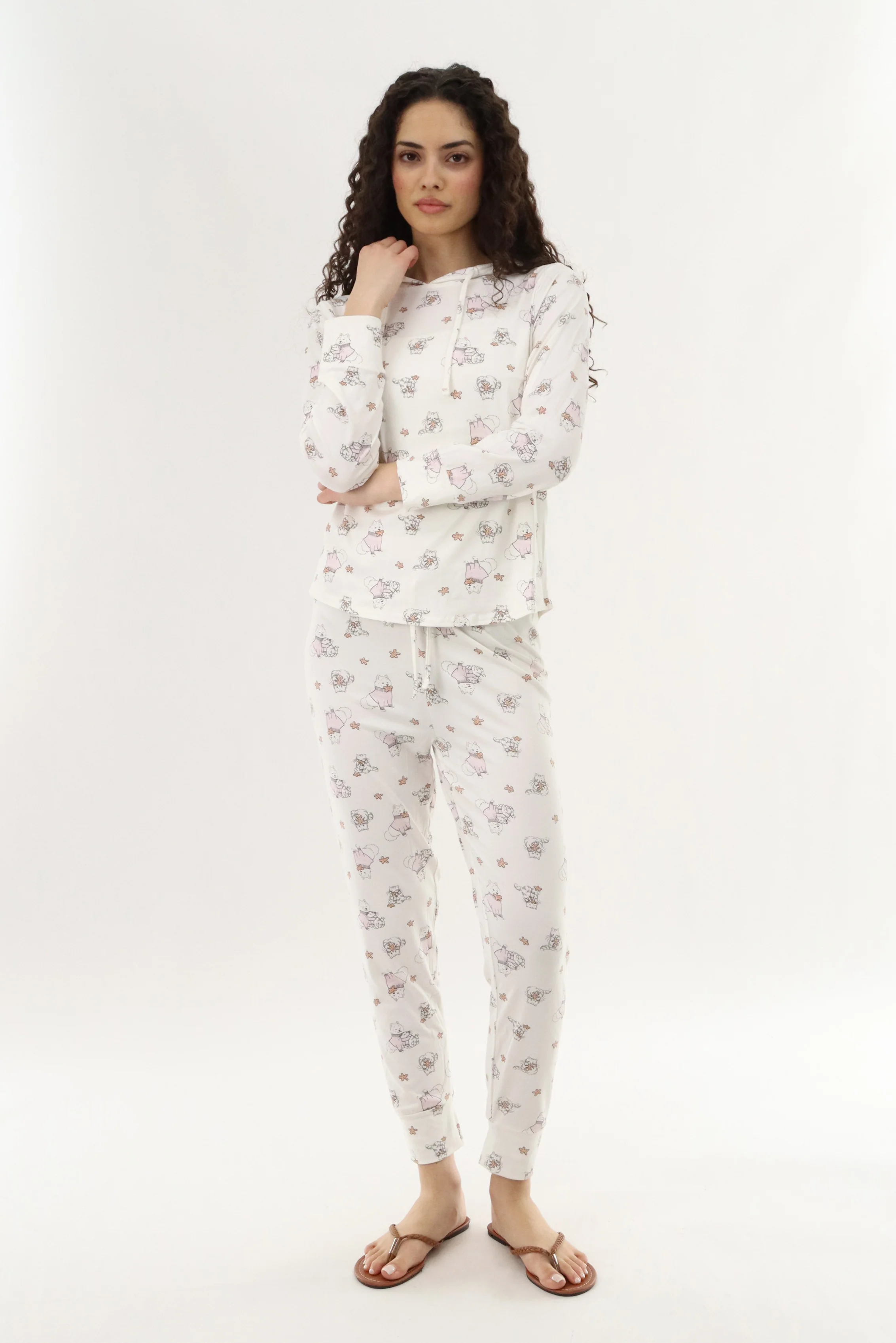 Canada Weather Gear Printed Hooded Pajama Top - White - Image 5