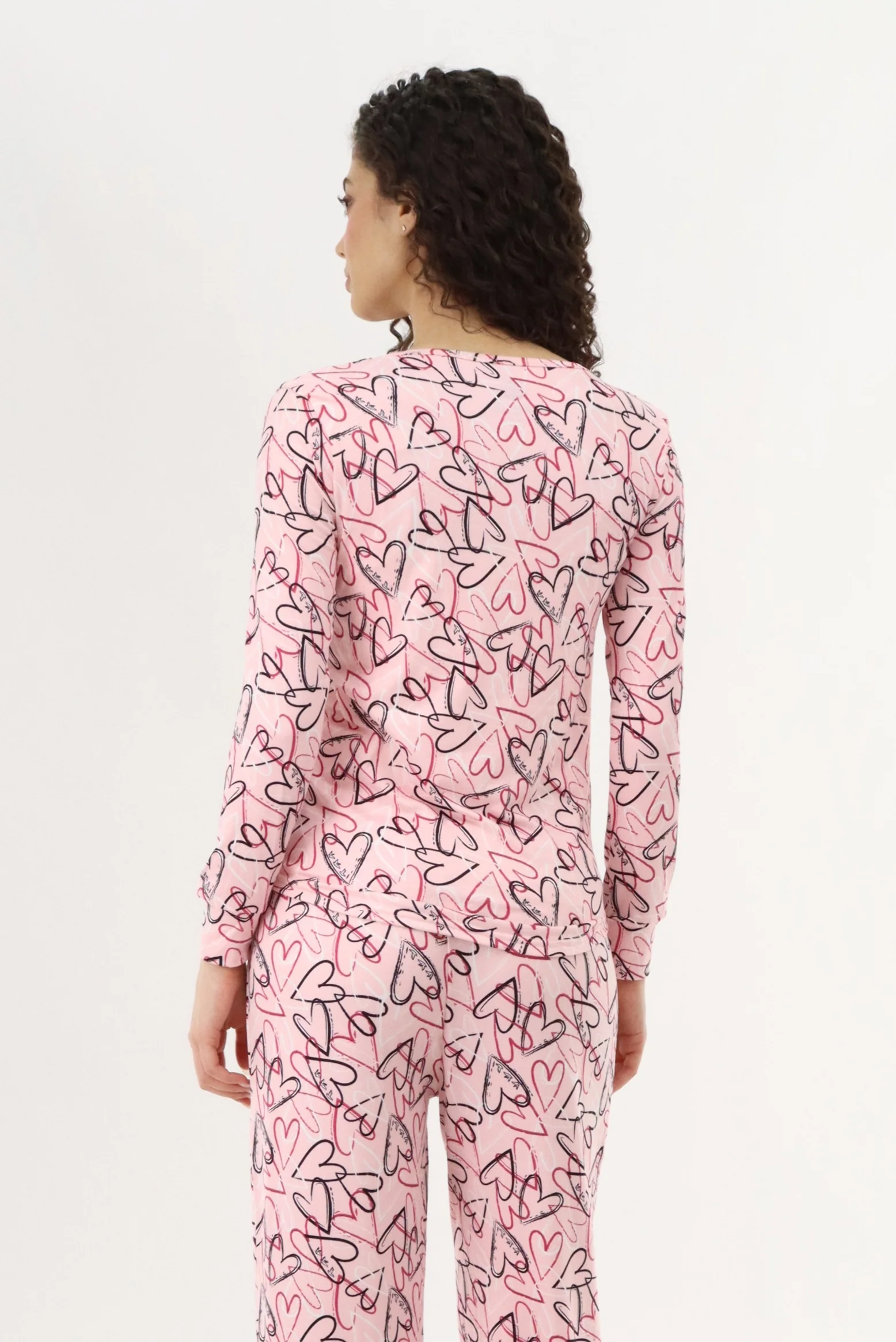 Canada Weather Gear Long Sleeve Heart Print Pajama Top - Magenta - Image 3