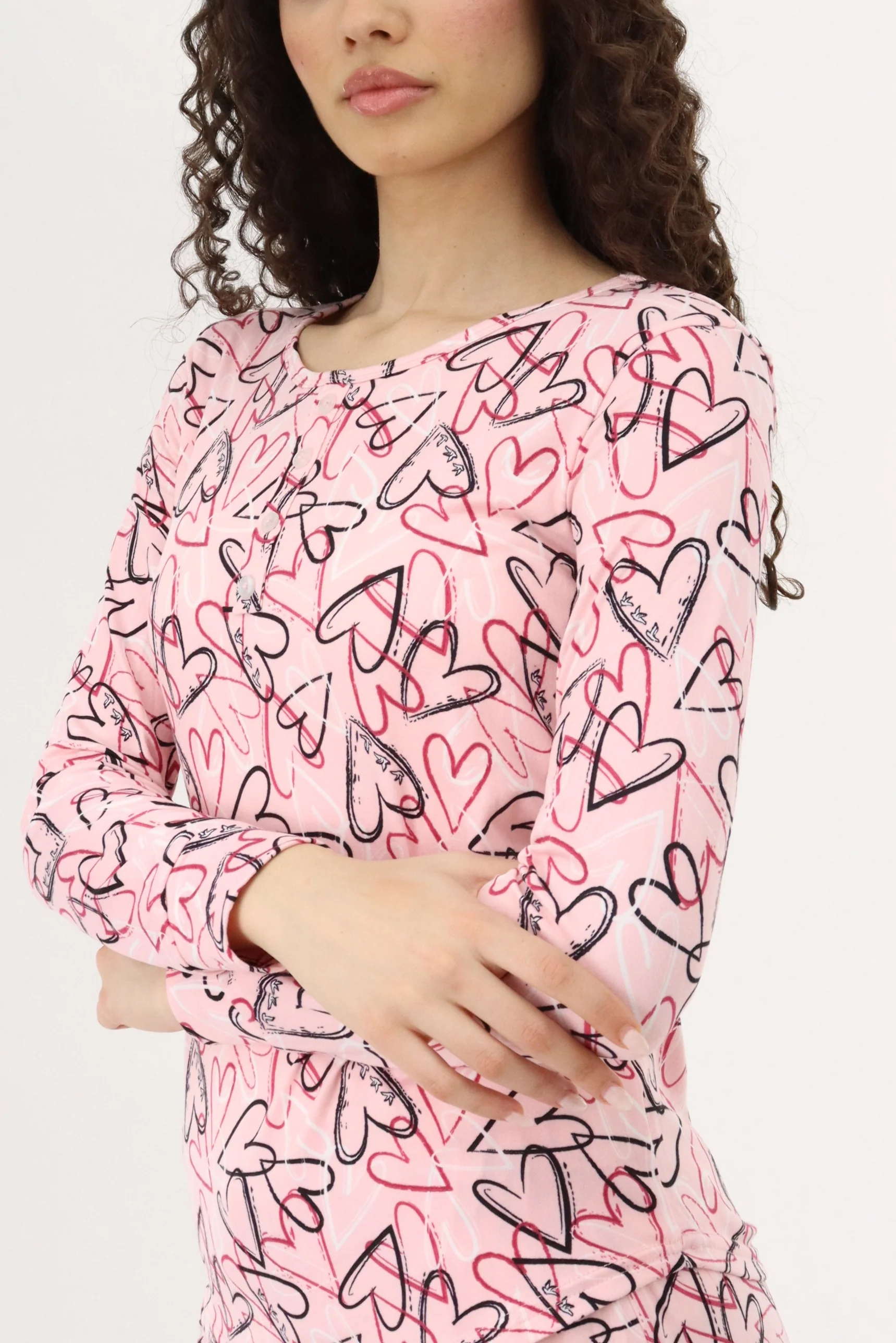 Canada Weather Gear Long Sleeve Heart Print Pajama Top - Magenta - Image 4