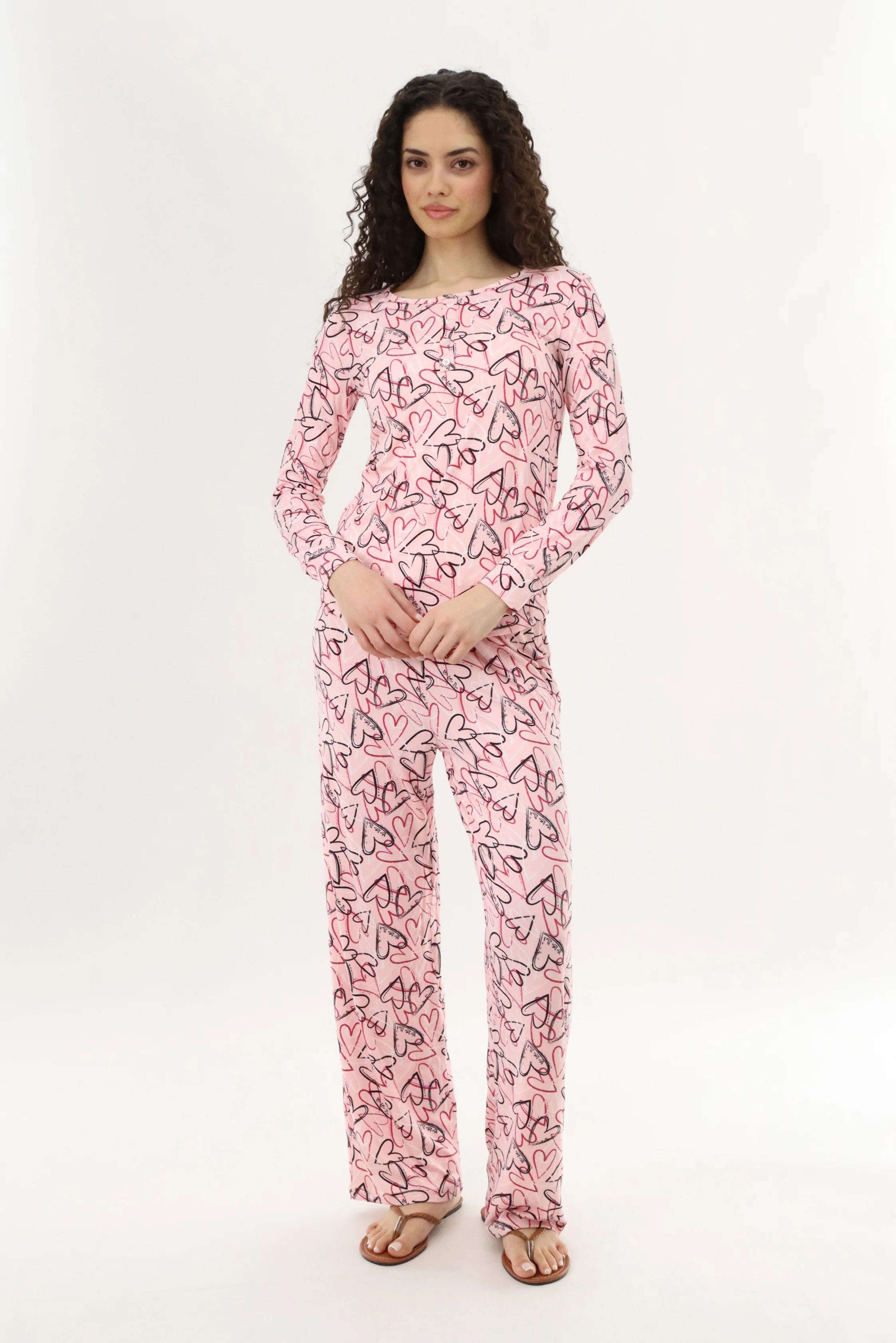 Canada Weather Gear Long Sleeve Heart Print Pajama Top - Magenta - Image 5