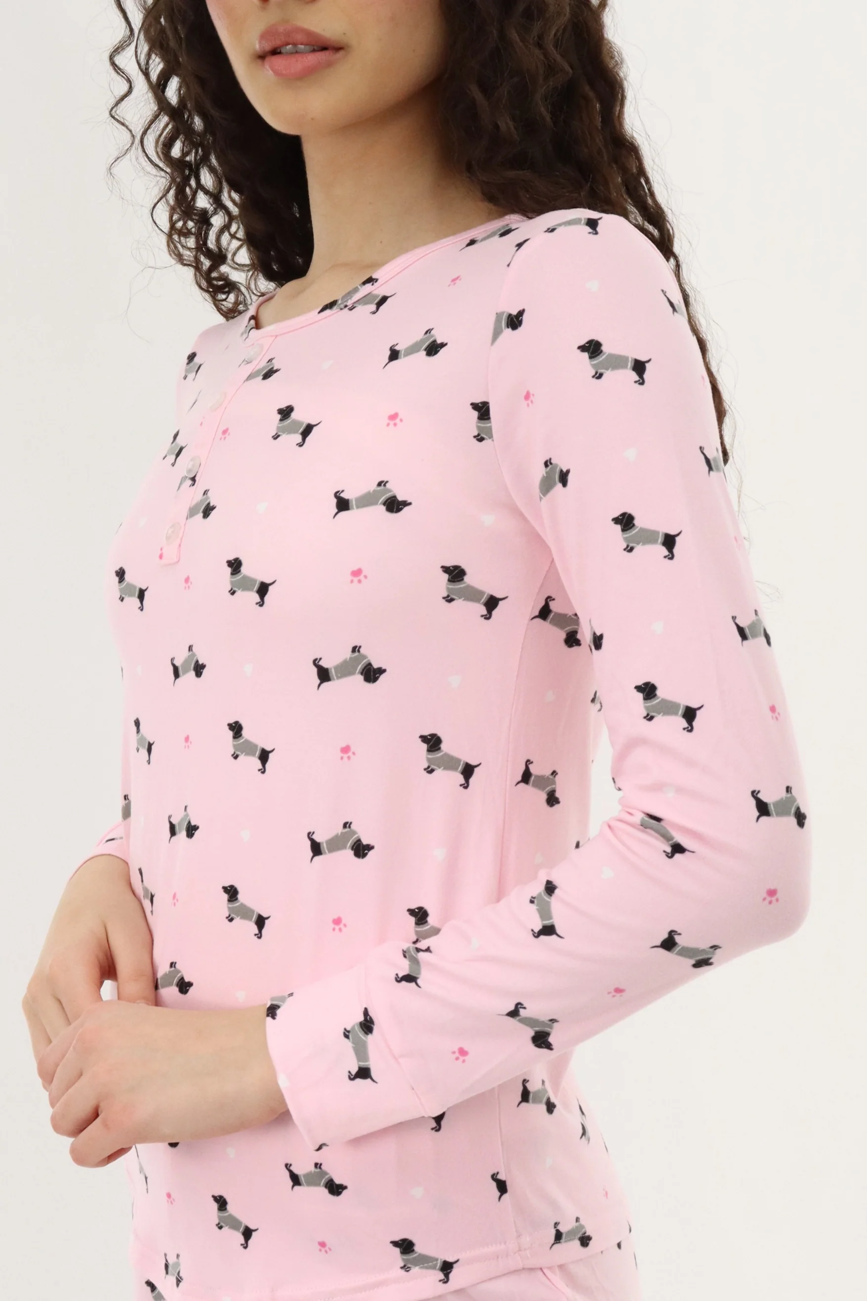 Canada Weather Gear Long Sleeve Dog Print Pajama Top - Pink - Image 4