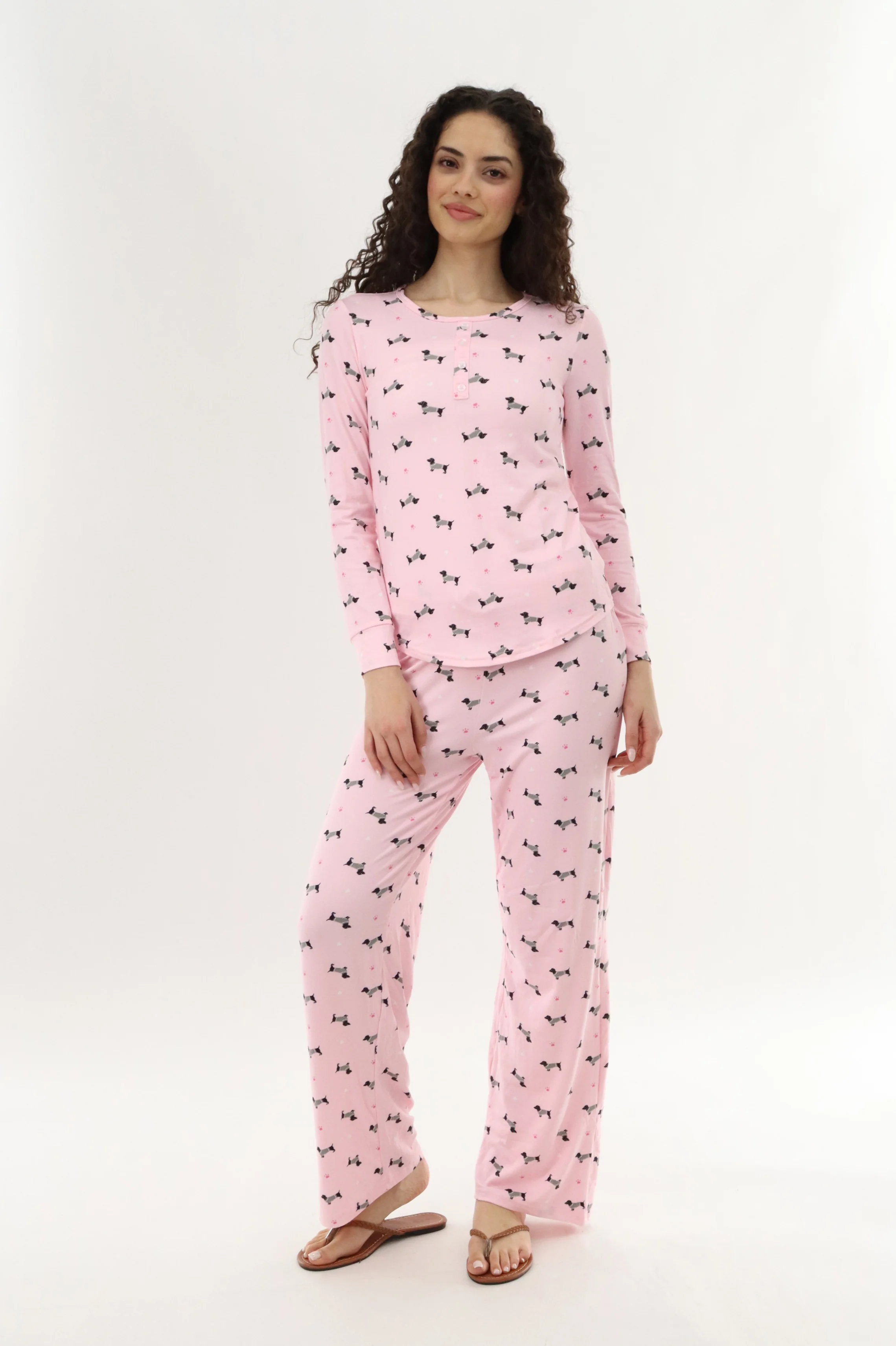 Canada Weather Gear Long Sleeve Dog Print Pajama Top - Pink - Image 5