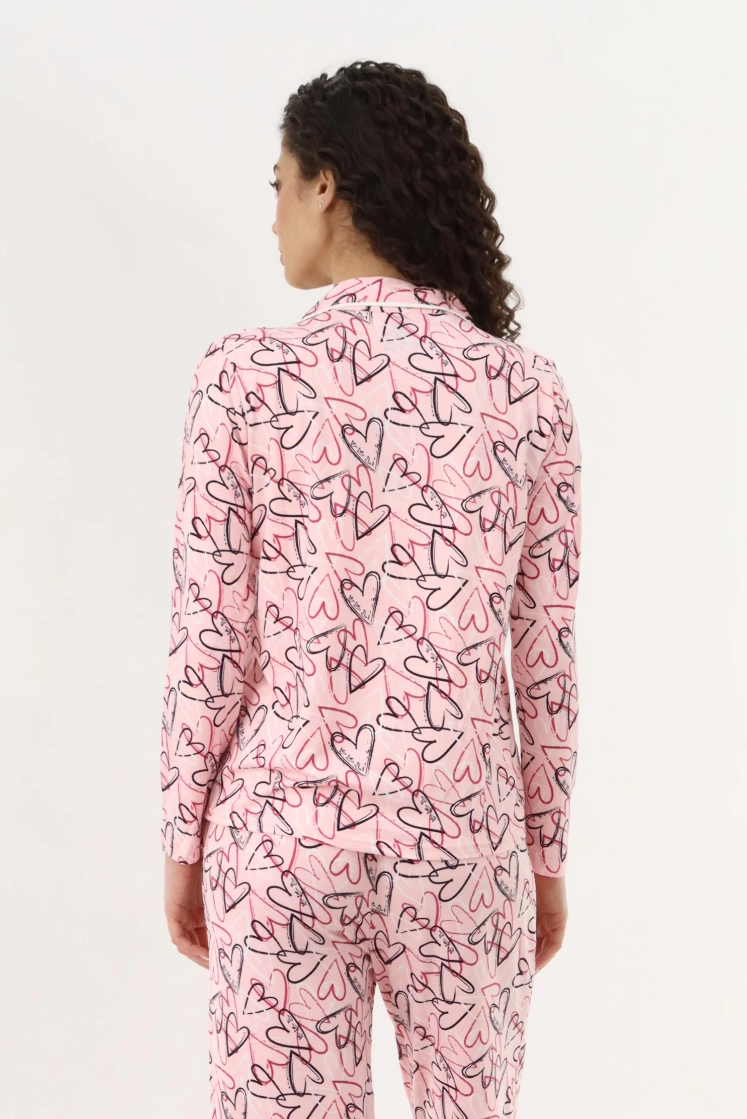 Canada Weather Gear Heart Print Button Up Pajama Top - Magenta - Image 3