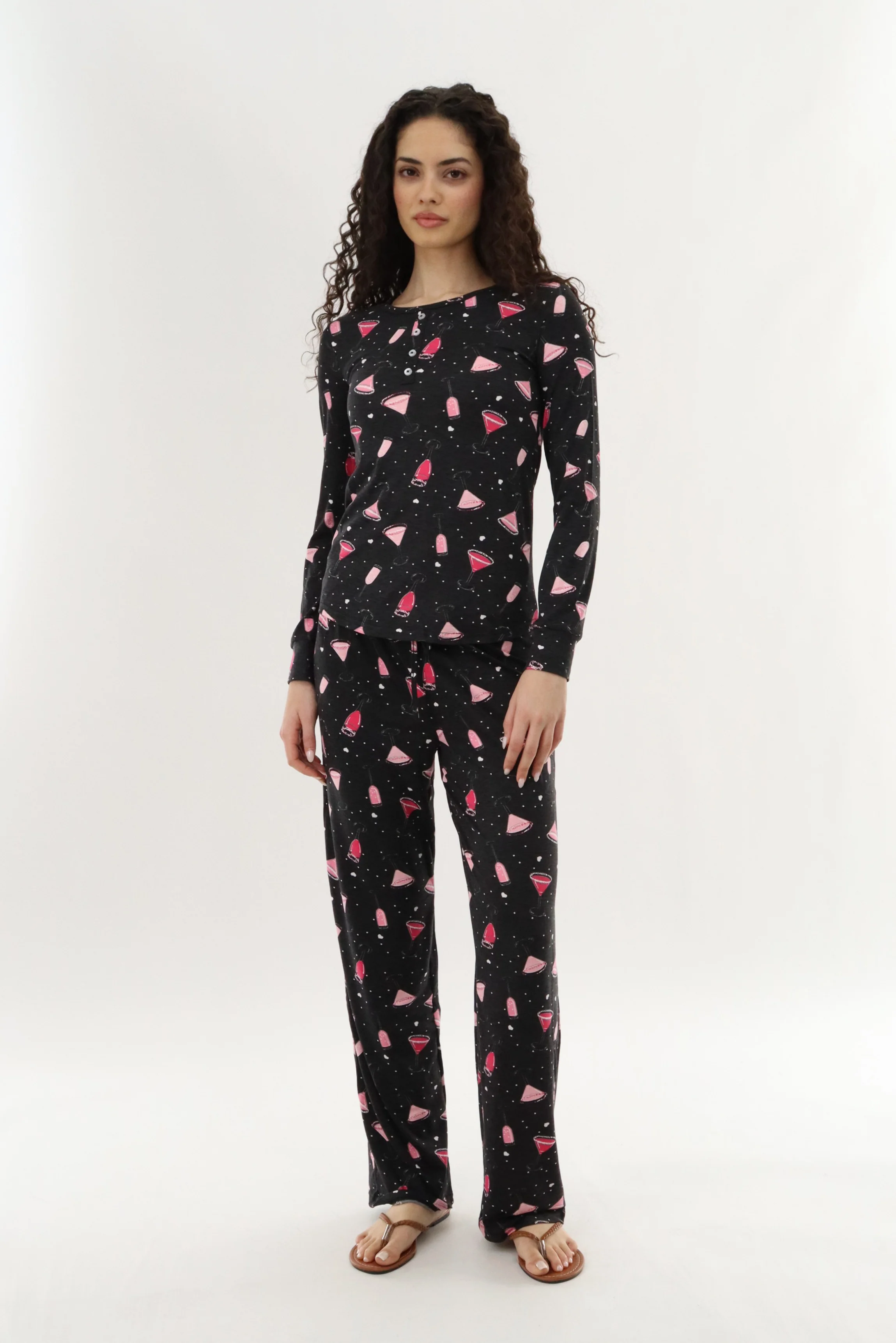 Canada Weather Gear Drinks Print Long Pajama Pants - Black - Image 5