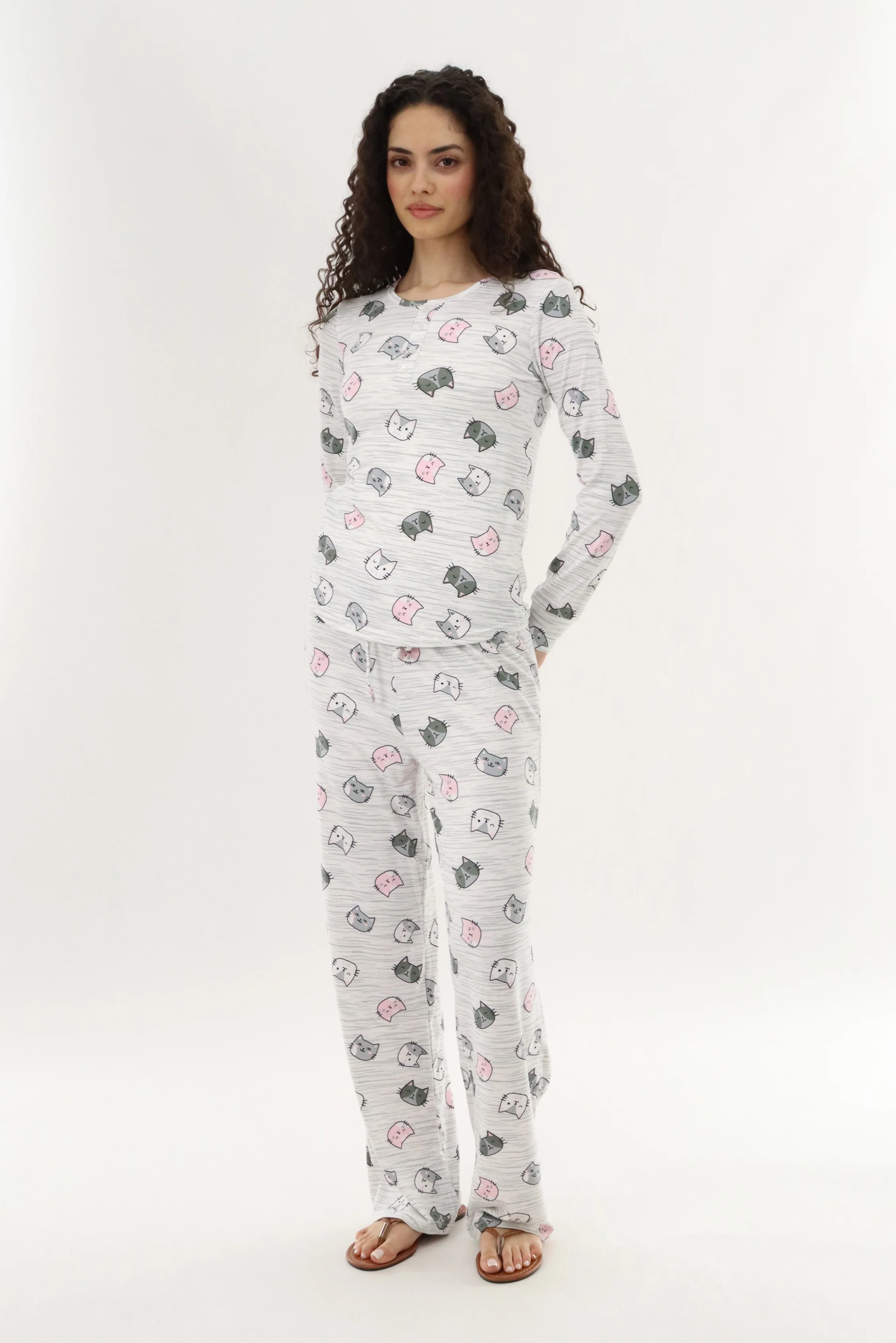 Canada Weather Gear Cat Print Long Pajama Pants - Grey - Image 5