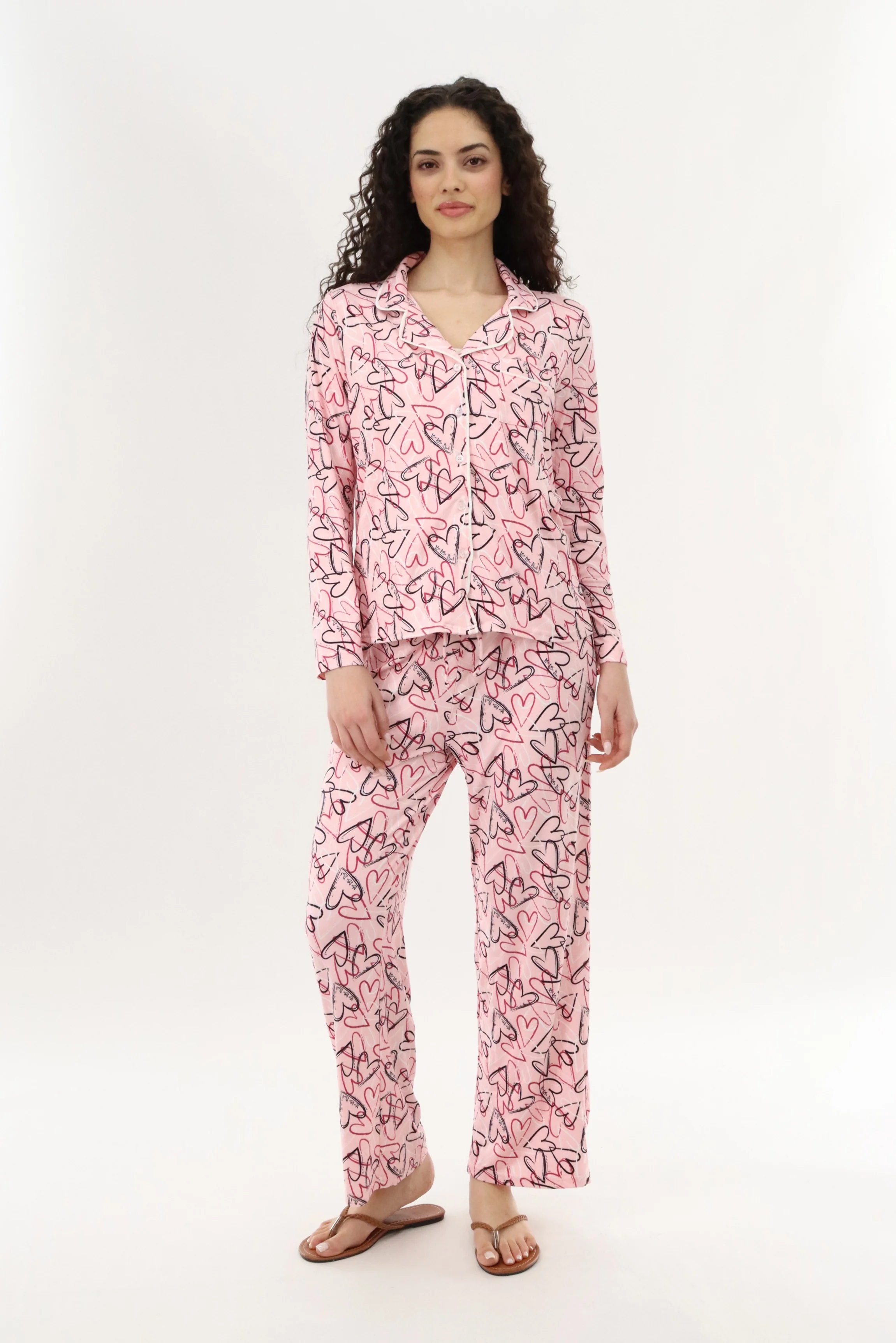 Canada Weather Gear Heart Print Long Pajama Pants - Magenta - Image 5