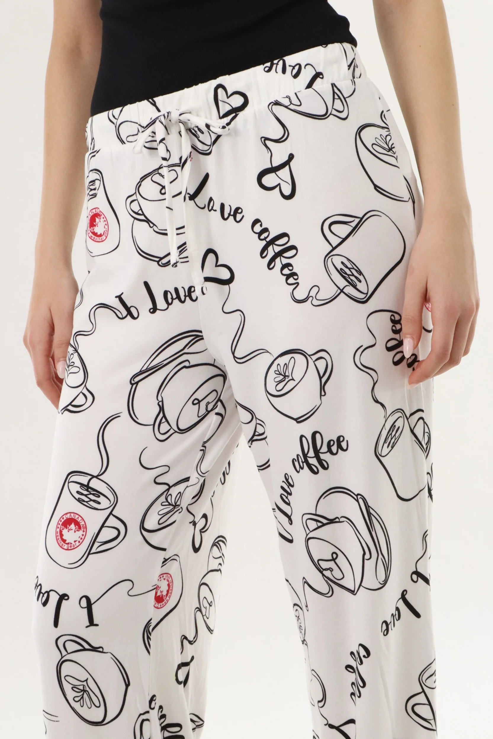 Canada Weather Gear Coffee Print Long Pajama Pants - White - Image 4