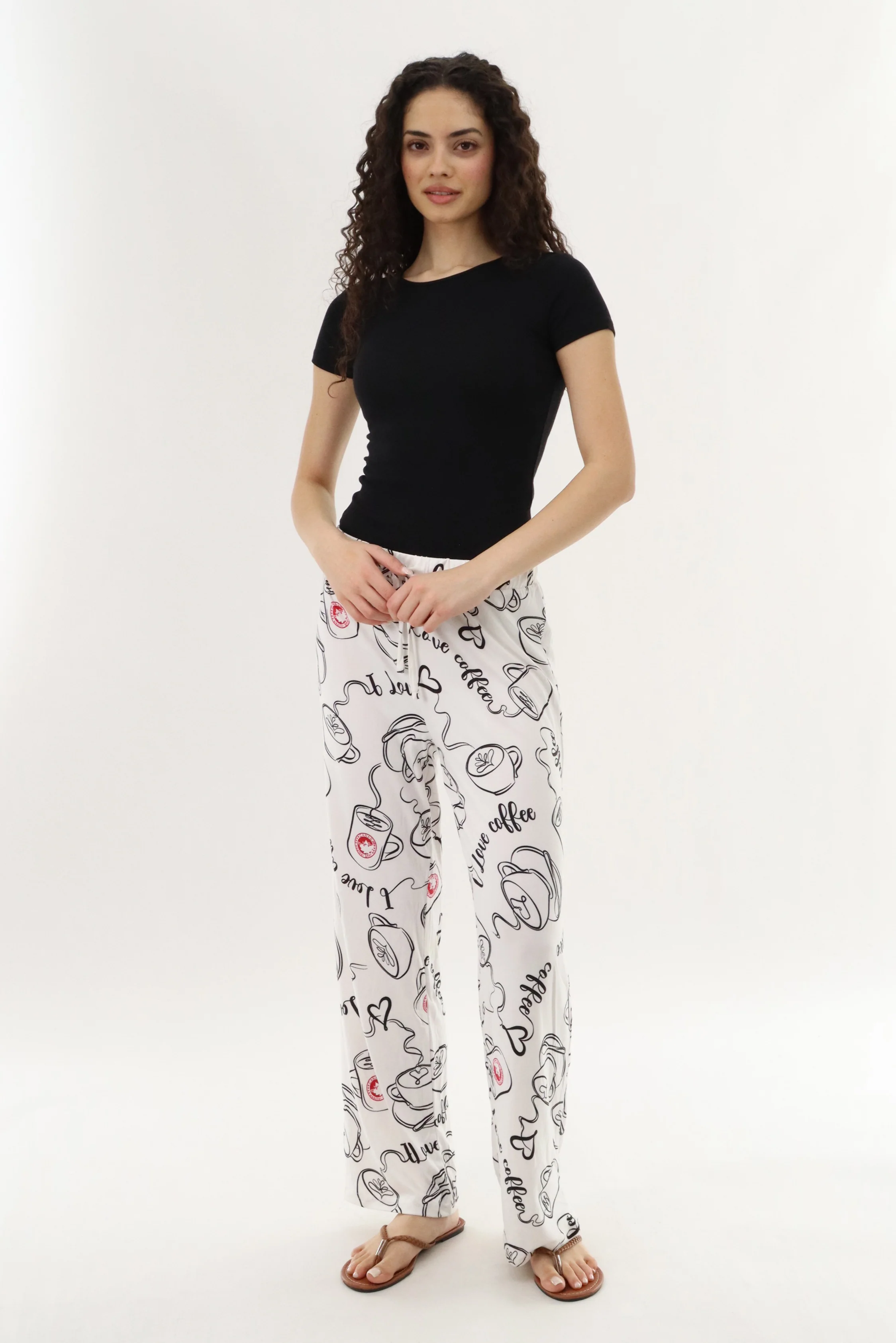 Canada Weather Gear Coffee Print Long Pajama Pants - White - Image 5