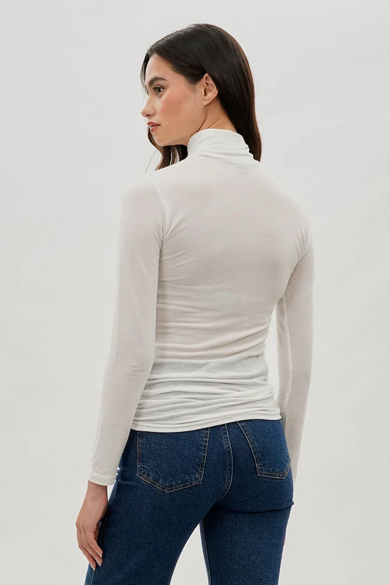 Magazine Cinched Side Turtleneck Long Sleeve Top - White - Image 3