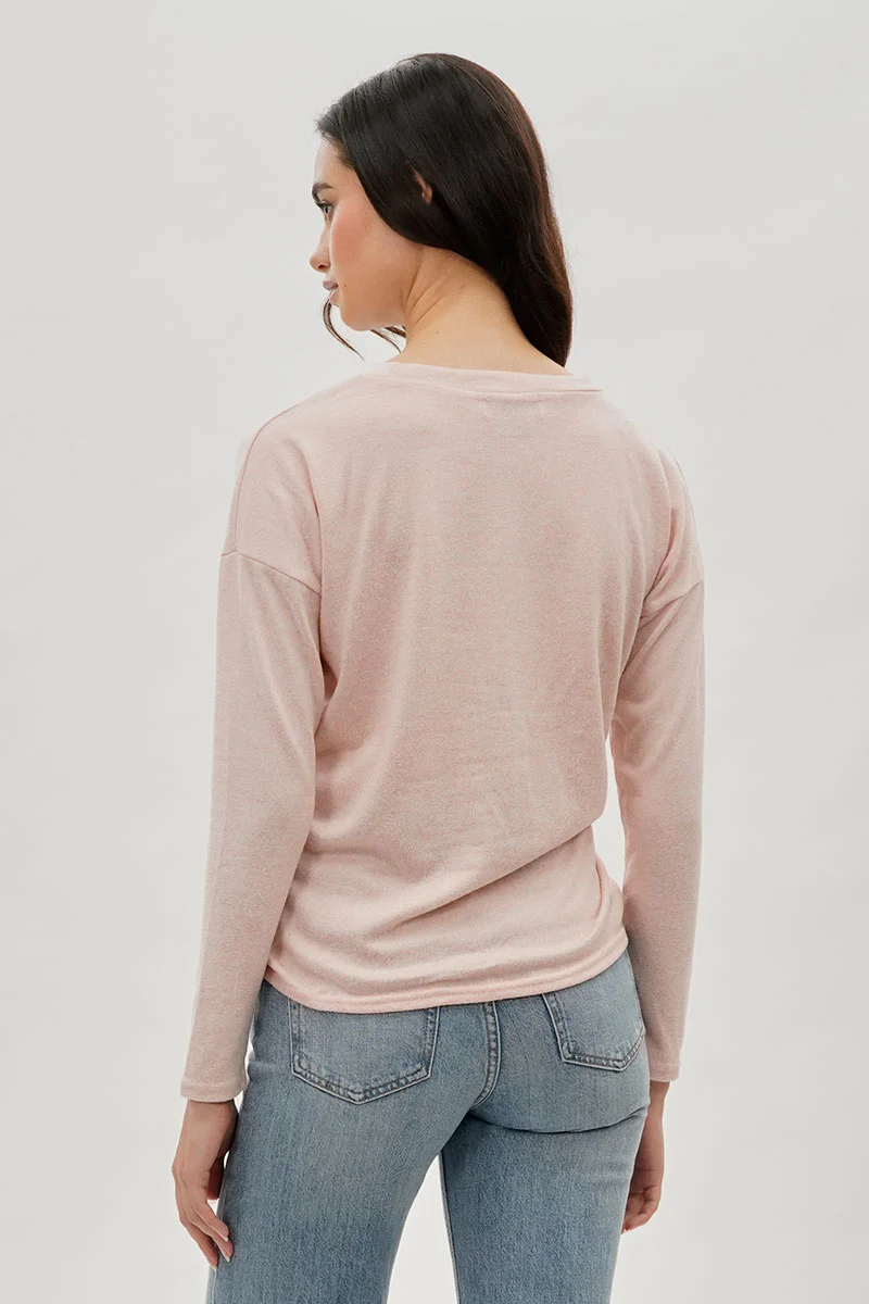 Fahrenheit Front Twist Drop Shoulder Long Sleeve Top - Blush - Image 3