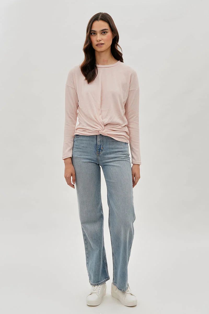 Fahrenheit Front Twist Drop Shoulder Long Sleeve Top - Blush - Image 5