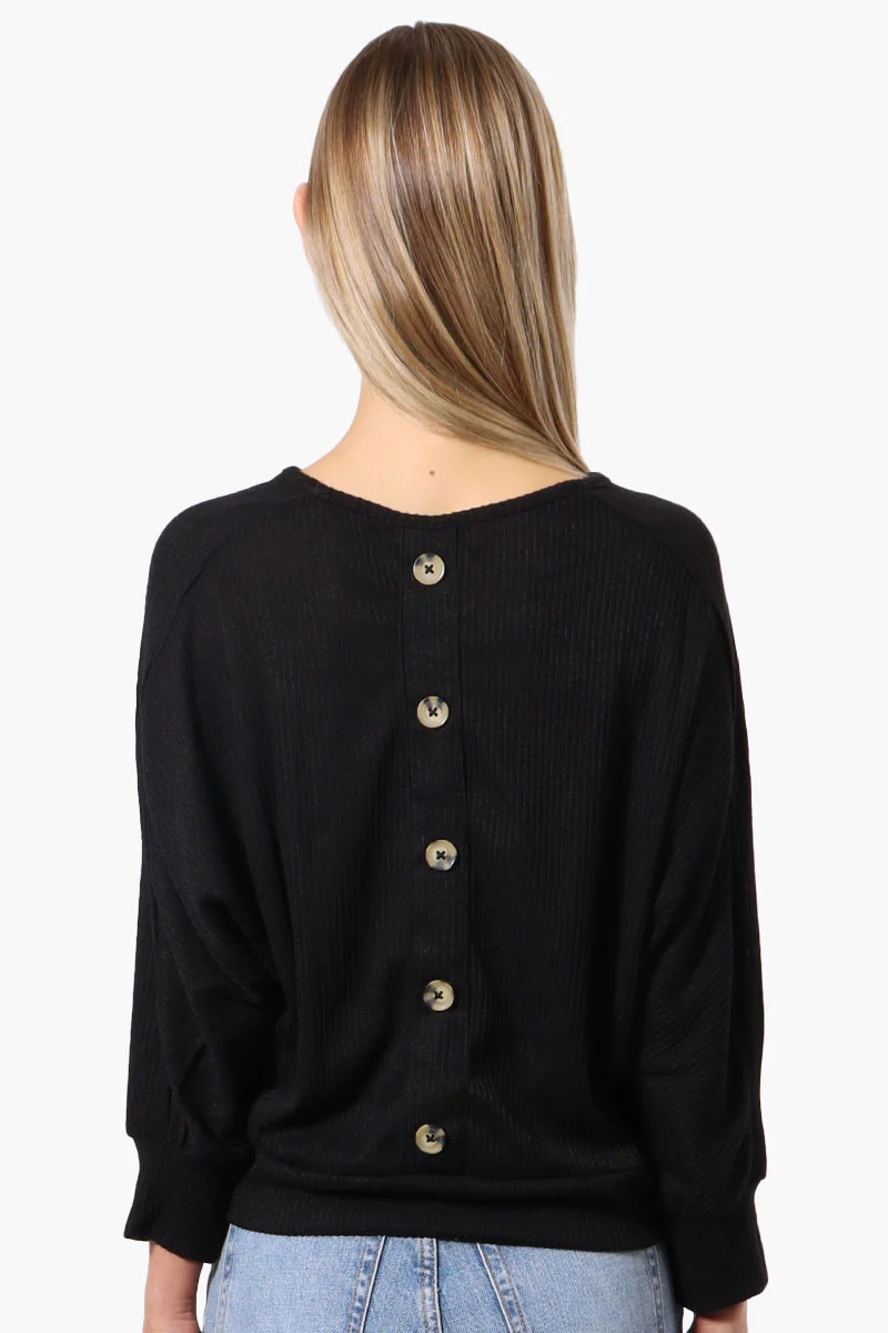 International INC Company Ribbed Button Back Detail Pullover Sweater - Black - Image 3
