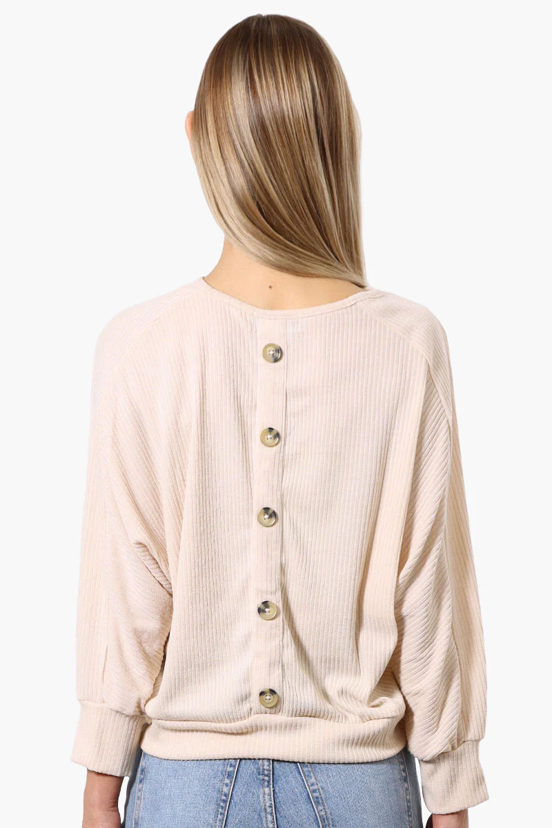 International INC Company Ribbed Button Back Detail Pullover Sweater - Cream - Image 3